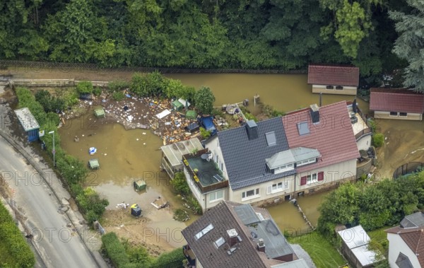 Aerial photo, Lennehochwasser, Hohenlimburg, Hagen, Ruhr area, North Rhine-Westphalia, Germany, DE, Europe, birds-eyes view, aerial photography, aerial photography, overview, overview, bird's eye view