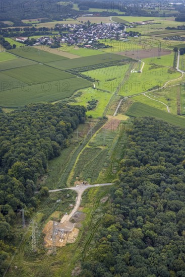 Aerial view, power line and substation Garenfeld in the district Boele in Hagen, Ruhr area, North Rhine-Westphalia, Germany, DE, Europe, Hagen, aerial view, aerial photography, aerial photography, overview, bird's-eye view, overview