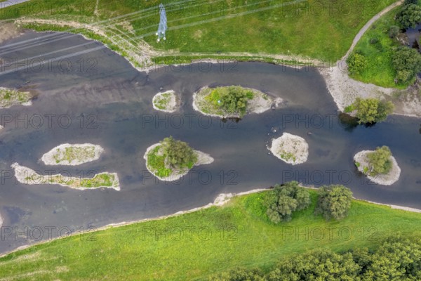 Aerial photo, renaturalisation measure river Lenne and Lenneauen in the district Lennetal in Hagen, Ruhr area, North Rhine-Westphalia, Germany, floodplain landscape, DE, Europe, Hagen, aerial photo, aerial photography, aerial photography, nature reserve, overview, bird's-eye view, overview, renaturalised river, eco-project