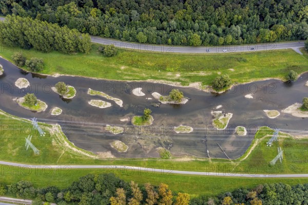 Aerial photo, renaturalisation measure river Lenne and Lenneauen in the district Lennetal in Hagen, Ruhr area, North Rhine-Westphalia, Germany, floodplain landscape, DE, Europe, Hagen, aerial photo, aerial photography, aerial photography, nature reserve, overview, bird's-eye view, overview, renaturalised river, eco-project