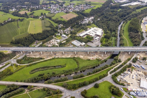 Aerial view, motorway A45 new Lennetal bridge in the district Lennetal in Hagen, Ruhr area, North Rhine-Westphalia, Germany, motorway bridge, bridge, DE, Europe, Hagen, aerial view, aerial photography, aerial photography, lateral displacement, overview, bird's eye view, birds-eyes view, overview