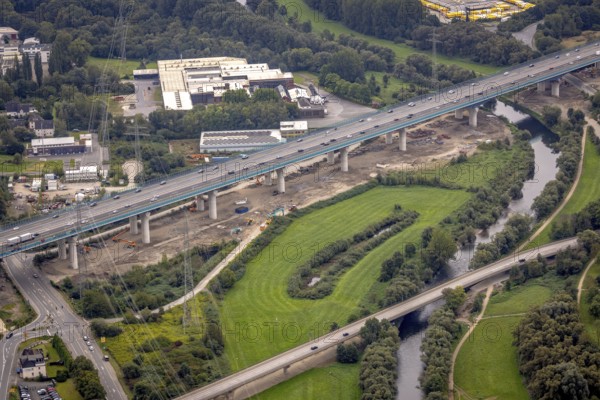 Aerial view, motorway A45 new Lennetal bridge in the district Lennetal in Hagen, Ruhr area, North Rhine-Westphalia, Germany, motorway bridge, bridge, DE, Europe, Hagen, aerial view, aerial photography, aerial photography, lateral displacement, overview, bird's eye view, birds-eyes view, overview