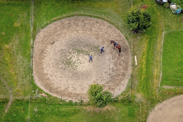 Aerial view, riding stable In den Wiesen in Garenfeld in the district Boele in Hagen, Ruhr area, North Rhine-Westphalia, Germany, DE, Europe, Hagen, aerial view, aerial photography, aerial photography, overview, bird's-eye view, overview