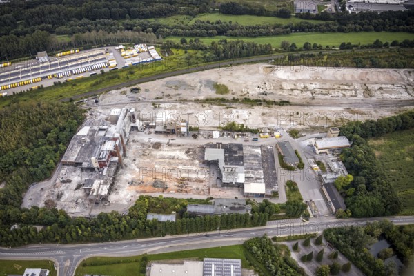 Aerial view, demolition of dolomite works for the construction of an industrial park in the Lennetal district of Hagen, Ruhr area, North Rhine-Westphalia, Germany, demolition, demolition work, construction work, construction site, building site, building plots, construction project, construction site, DE, Europe, Hagen, aerial photograph, aerial photography, aerial photography, overview, bird's-eye view, bird's-eye view, overview