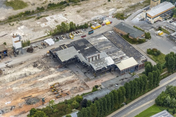 Aerial view, demolition of dolomite works for the construction of an industrial park in the Lennetal district of Hagen, Ruhr area, North Rhine-Westphalia, Germany, demolition, demolition work, construction work, construction site, building site, building plots, construction project, construction site, DE, Europe, Hagen, aerial photograph, aerial photography, aerial photography, overview, bird's-eye view, bird's-eye view, overview