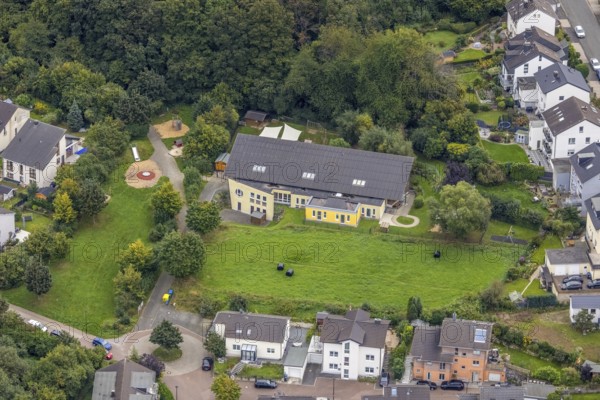 Aerial view, catholic kindergarten Arche Noah at Neuer Kronocken in the district Hohenlimburg in Hagen, Ruhr area, North Rhine-Westphalia, Germany, DE, Europe, Hagen, kindergarten, day care centre, day nursery, aerial photograph, aerial photography, aerial photography, overview, bird's eye view, overview