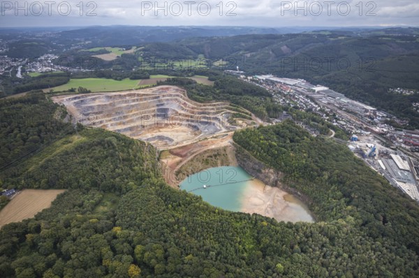 Aerial view, Steltenberg quarry in the Oege district of Hohenlimburg in Hagen, Ruhr area, North Rhine-Westphalia, Germany, DE, Europe, Hagen, Hohenlimburger Kalkwerke GmbH, Steltenberg nature reserve, aerial photograph, aerial photography, aerial photography, nature reserve, quarry, overview, bird's-eye view, overview