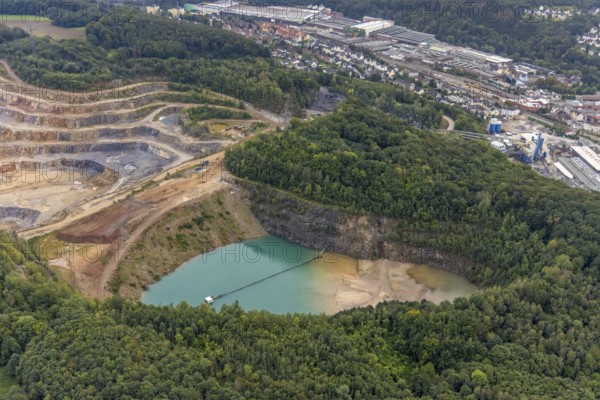 Aerial view, Steltenberg quarry in the Oege district of Hohenlimburg in Hagen, Ruhr area, North Rhine-Westphalia, Germany, DE, Europe, Hagen, Hohenlimburger Kalkwerke GmbH, Steltenberg nature reserve, aerial photograph, aerial photography, aerial photography, nature reserve, quarry, overview, bird's-eye view, overview
