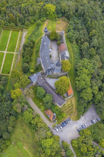 Aerial photograph, Hohenlimburg Castle on the Schlossberg in the Hohenlimburg district of Hagen, Ruhr area, North Rhine-Westphalia, Germany, castle, DE, Europe, Hagen, hilltop castle, aerial photograph, aerial photography, aerial photography, castle, overview, defence system, bird's-eye view, overview