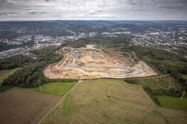 Aerial photograph, Steltenberg quarry in the Oege district of Hohenlimburg in Hagen, Ruhr area, North Rhine-Westphalia, Germany, DE, Europe, Hagen, Hohenlimburger Kalkwerke GmbH, Steltenberg nature reserve, aerial photograph, aerial photography, aerial photography, nature reserve, quarry, overview, bird's-eye view, bird's-eye view, overview
