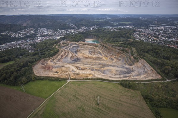 Aerial photograph, Steltenberg quarry in the Oege district of Hohenlimburg in Hagen, Ruhr area, North Rhine-Westphalia, Germany, DE, Europe, Hagen, Hohenlimburger Kalkwerke GmbH, Steltenberg nature reserve, aerial photograph, aerial photography, aerial photography, nature reserve, quarry, overview, bird's-eye view, bird's-eye view, overview