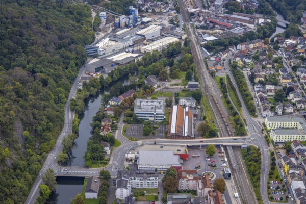 Aerial view, thyssenkrupp Hohenlimburg guest house in the Hohenlimburg district of Hagen, Ruhr area, North Rhine-Westphalia, Germany, DE, Europe, gastronomy, Hagen, aerial view, aerial photography, aerial photography, overview, bird's-eye view, overview