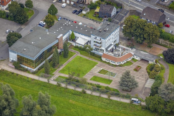 Aerial view, Richard-Römer-Lennebad in the district Hohenlimburg in Hagen, Ruhr area, North Rhine-Westphalia, Germany, DE, Europe, leisure pool, Hagen, aerial view, aerial photography, aerial photography, swimming pool, overview, bird's eye view, birds-eyes view, overview