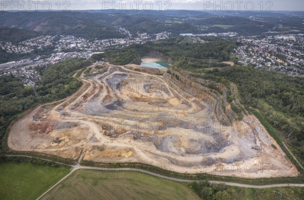 Aerial photograph, Steltenberg quarry in the Oege district of Hohenlimburg in Hagen, Ruhr area, North Rhine-Westphalia, Germany, DE, Europe, Hagen, Hohenlimburger Kalkwerke GmbH, Steltenberg nature reserve, aerial photograph, aerial photography, aerial photography, nature reserve, quarry, overview, bird's-eye view, bird's-eye view, overview