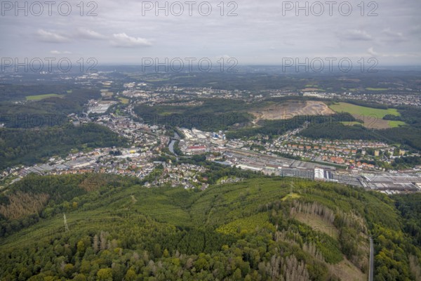 Aerial view, view of Oege and Steltenberg quarry in the Hohenlimburg district of Hagen, Ruhr area, North Rhine-Westphalia, Germany, DE, Europe, Hagen, aerial view, aerial photography, aerial photography, overview, bird's-eye view, overview