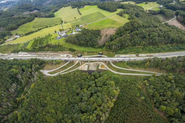 Aerial view, motorway A45 valley bridge Kattenohl in the district Eilpe in Hagen, Ruhr area, North Rhine-Westphalia, Germany, motorway A45, motorway bridge, DE, Europe, Hagen, aerial view, aerial photography, aerial photography, valley bridge, overview, bird's-eye view, overview