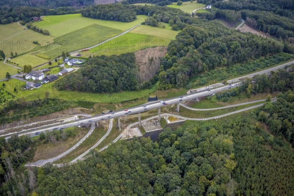 Aerial view, motorway A45 valley bridge Kattenohl in the district Eilpe in Hagen, Ruhr area, North Rhine-Westphalia, Germany, motorway A45, motorway bridge, DE, Europe, Hagen, aerial view, aerial photography, aerial photography, valley bridge, overview, bird's-eye view, overview
