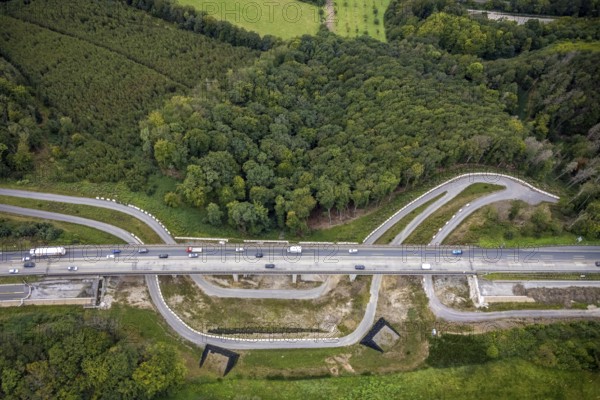 Aerial view, motorway A45 valley bridge Kattenohl in the district Eilpe in Hagen, Ruhr area, North Rhine-Westphalia, Germany, motorway A45, motorway bridge, DE, Europe, Hagen, aerial view, aerial photography, aerial photography, valley bridge, overview, bird's-eye view, overview