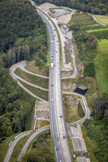 Aerial view, motorway A45 valley bridge Kattenohl in the district Eilpe in Hagen, Ruhr area, North Rhine-Westphalia, Germany, motorway A45, motorway bridge, DE, Europe, Hagen, aerial view, aerial photography, aerial photography, valley bridge, overview, bird's-eye view, overview
