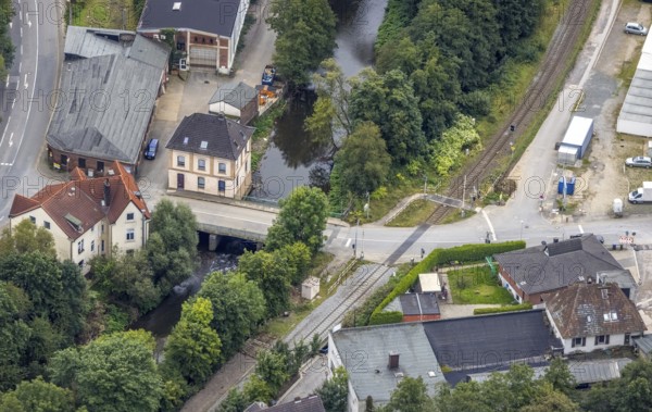 Aerial view, Volmebrücke and Osemundstraße in the district Priorei in Hagen, Ruhr area, North Rhine-Westphalia, Germany, DE, Europe, Hagen, aerial view, aerial photography, aerial photography, overview, bird's eye view, living and life, birds-eyes view, overview