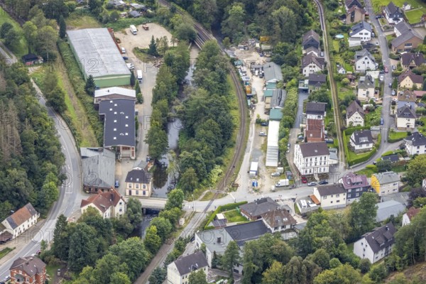 Aerial view, Volmebrücke and Osemundstraße in the district Priorei in Hagen, Ruhr area, North Rhine-Westphalia, Germany, DE, Europe, Hagen, aerial view, aerial photography, aerial photography, overview, bird's eye view, living and life, birds-eyes view, overview