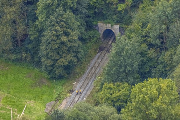 Aerial view, tunnel entrance of the railway in the district of Dahl in Hagen, Ruhr area, North Rhine-Westphalia, Germany, DE, Europe, Hagen, aerial view, aerial photography, aerial photography, tunnel, overview, bird's-eye view, overview