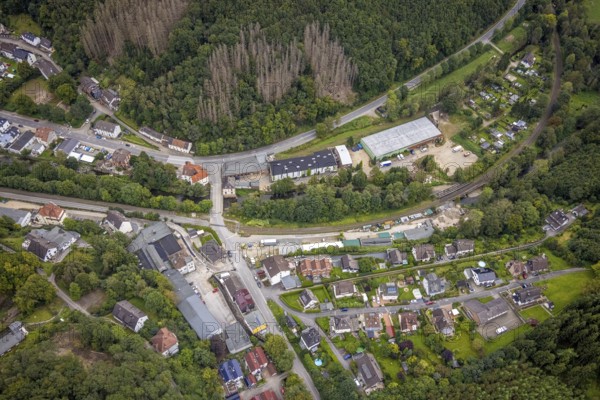 Aerial view, Volmebrücke and Osemundstraße in the district Priorei in Hagen, Ruhr area, North Rhine-Westphalia, Germany, federal road B54, DE, Europe, Hagen, aerial view, aerial photography, aerial photography, overview, bird's eye view, living and life, birds-eyes view, overview