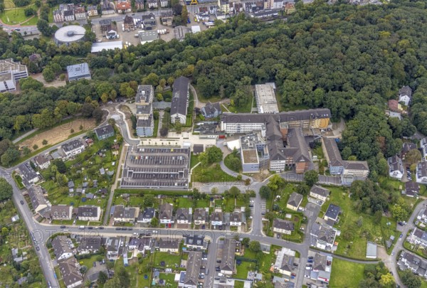 Aerial view, Evangelisches Krankenhaus Hagen-Haspe und Evangelisches Alten- und Pflegeheim Haspe im Stadtteil Haspe-West in Hagen, Ruhr area, North Rhine-Westphalia, Germany, care and nursing, DE, Europe, healthcare, Hagen, hospital, clinic, clinic centre, hospital, aerial photograph, aerial photography, aerial photography, medical facility, medical aid, care facility, overview, bird's eye view, birds-eyes view, overview, medical care
