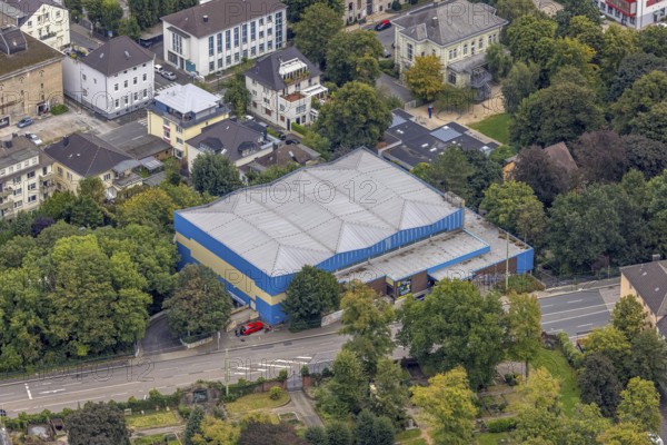 Aerial view, sports hall Mittelstadt in the district Mittelstadt in Hagen, Ruhr area, North Rhine-Westphalia, Germany, DE, Europe, Hagen, hall, aerial view, aerial photography, aerial photography, sports facilities, sports venue, overview, bird's-eye view, overview