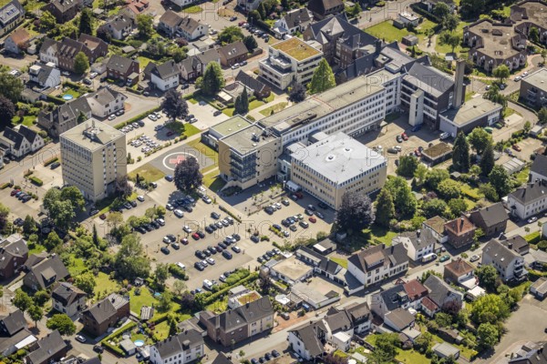 Aerial view, St. Sixtus-Hospital, Haltern-Stadt, Haltern am See, Ruhr area, North Rhine-Westphalia, Germany, DE, Europe, healthcare, hospital, helipad, clinic, hospital centre, hospital, aerial photography, aerial photography, medical facility, medical aid, overview, bird's-eye view, overview, medical care