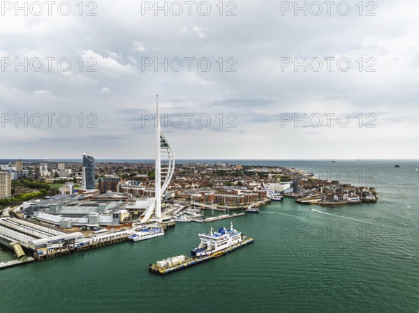 Portsmouth Harbour over Spinnaker Tower from a drone, Portsmouth, Gosport, EnglandDefault