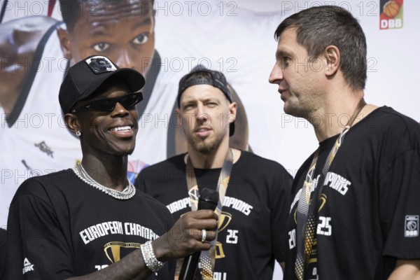 After winning the European Basketball Championship on 14 September 2025 in Riga Latvia with an 88:83 victory over Turkey, the winners of the German national basketball team will be welcomed in Frankfurt am Main on 15 September 2025. The most valuable player of the tournament was the German national player Dennis Schröder. With the 9th victory in the 9th game, the DBB team won its first ever European Championship title, around 2 years after winning the World Championship, Frankfurt am Main, Hesse, Germany