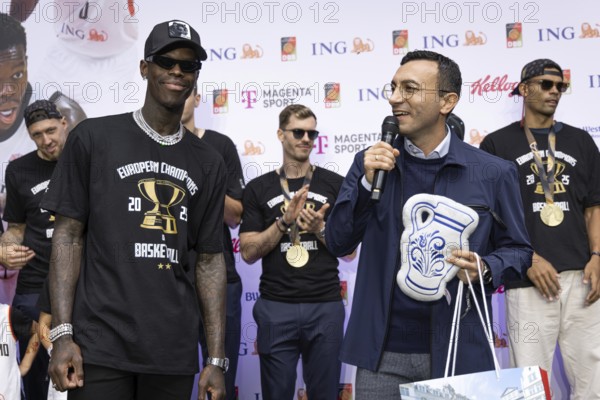 After winning the European Basketball Championship on 14 September 2025 in Riga Latvia with an 88:83 victory over Turkey, the winners of the German national basketball team will be welcomed in Frankfurt am Main on 15 September 2025. The most valuable player of the tournament was the German national player Dennis Schröder. With the 9th victory in the 9th game, the DBB team won its first ever European Championship title, around 2 years after winning the World Championship, Frankfurt am Main, Hesse, Germany