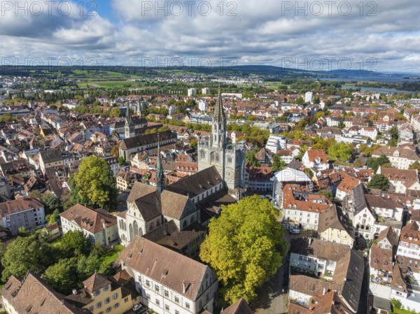 Aerial view of the historic old town of Constance with the Constance Minster, Constance district, Baden-Württemberg, Germany