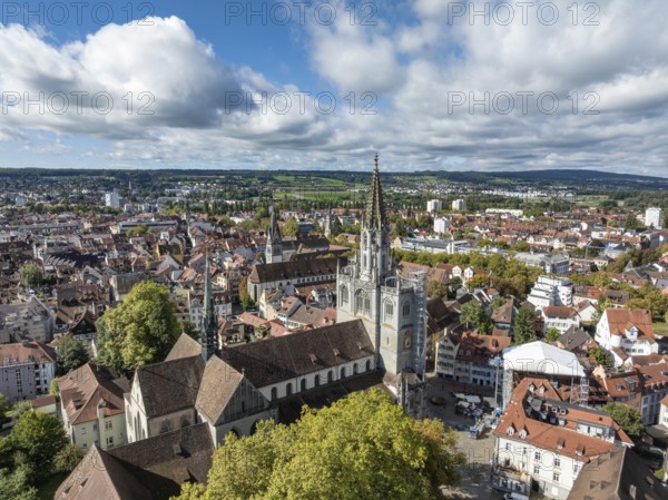 Aerial view of the historic old town of Constance with the Constance Minster, Constance district, Baden-Württemberg, Germany
