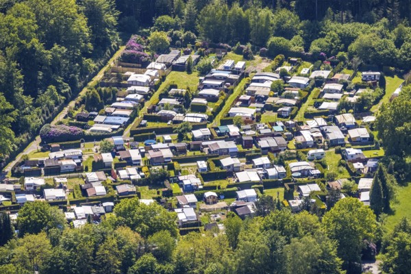 Aerial view, Drügen Kamp campsite, Lehmbraken, Haltern am See, Ruhr area, North Rhine-Westphalia, Germany, camping, camping site, camping houses, campsite, DE, Europe, leisure, aerial view, aerial photography, aerial photography, overview, bird's eye view, motorhome, caravan, birds-eyes view, overview