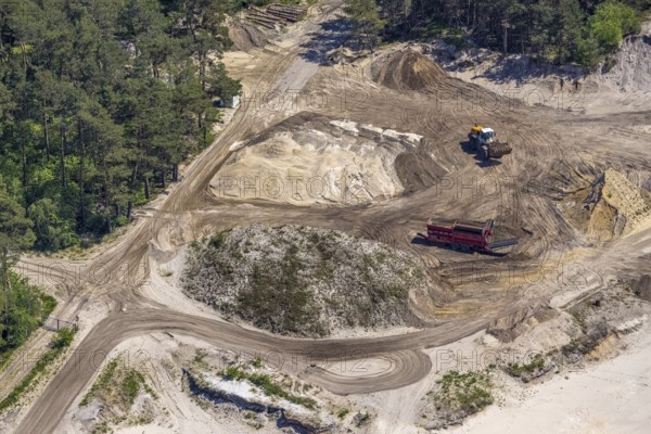 Aerial view, sand loading at Silbersee I, Lehmbraken, Haltern am See, Ruhr area, North Rhine-Westphalia, Germany, construction site, DE, Europe, aerial view, aerial photography, aerial photography, overview, bird's-eye view, overview