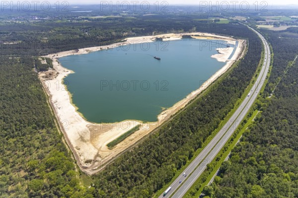 Aerial view, Silbersee I with quartz sand extraction in the district of Lehmbraken, Lehmbraken, Haltern am See, Ruhr area, North Rhine-Westphalia, Germany, DE, Europe, aerial view, aerial photography, aerial photography, quartz sand extraction, Quarzwerke Group, lake, overview, bird's-eye view, overview