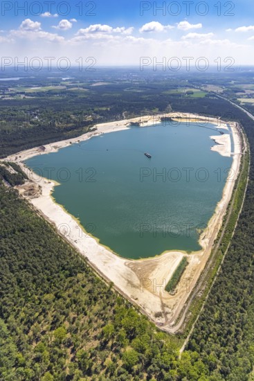 Aerial view, Silbersee I with quartz sand extraction in the district of Lehmbraken, Lehmbraken, Haltern am See, Ruhr area, North Rhine-Westphalia, Germany, DE, Europe, aerial view, aerial photography, aerial photography, quartz sand extraction, Quarzwerke Group, lake, overview, bird's-eye view, overview