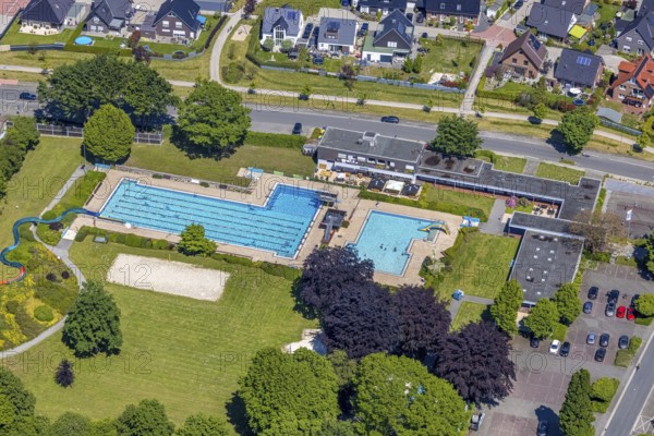 Aerial view, open-air swimming pool Sythen, Haltern am See, Ruhr area, North Rhine-Westphalia, Germany, bathing establishment, bathing resort, DE, Europe, open-air swimming pool, leisure activities, aerial view, aerial photography, aerial photography, Mosskamp, swimming pool, swimming pool, overview, bird's-eye view, overview