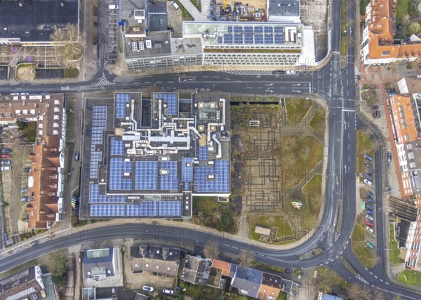 Aerial view Chattanoogaplatz with CinemaxX Hamm in Hamm, Ruhr area, North Rhine-Westphalia, Germany, DE, Europe, Hamm, cinema, aerial view, aerial photograph, aerial photography, aerial photography, Rhine-Ruhr metropolitan region, photovoltaics, photovoltaic system, solar, solar system, solar energy, solar energy, overview, events, bird's-eye view, overview