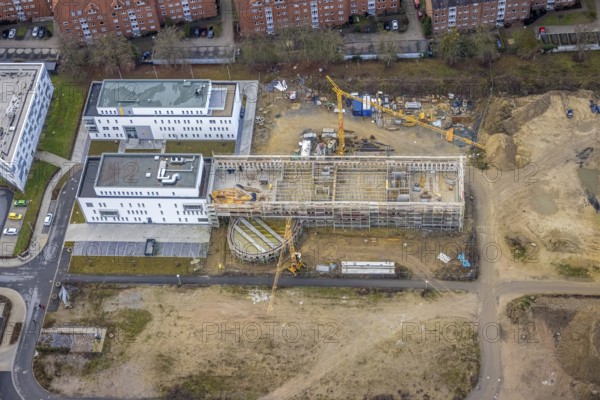 Building area Paracelsuspark with innovation centre, SCI:Q Science Quarter Hamm, Bad Hamm, Hamm, Ruhr area, North Rhine-Westphalia, Germany, education, educational institution, DE, Europe, business park, industrial area, aerial view, aerial photograph, aerial photography, aerial photography, Marker Allee, Rhine-Ruhr metropolitan region, Paracelsuspark, Science Quarter Hamm, Techpark, overview, university, bird's-eye view, science quarter, birds-eyes view, overview