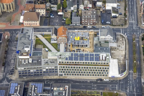 Aerial photo construction site Widumstraße with demolition for new WA office building, Westfälischer Anzeiger, Radio Lippewelle Hamm in Hamm, Ruhr area, North Rhine-Westphalia, Germany, demolition work, construction work, construction, construction area, construction site, construction site, construction project, construction site, DE, Europe, commercial enterprises, commercial area, commercial park, commercial location, commercial use, Hamm, industrial area, industrial building, industrial location, aerial view, aerial photography, aerial photography, aerial photography, metropolitan region Rhine-Ruhr, new building, photovoltaic, photovoltaic plant, solar, solar plant, solar energy, solar energy, Stadtanzeiger Hamm, overview, bird's-eye view, newspaper publisher, birds-eyes view, overview