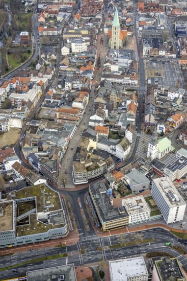 Aerial view city centre view commercial buildings Bahnhofstraße in Hamm, Ruhr area, North Rhine-Westphalia, Germany, federal road B63, City, DE, Europe, commercial buildings, Hamm, city centre, aerial view, aerial photograph, aerial photography, aerial photography, Rhine-Ruhr metropolitan region, city centre, overview, bird's eye view, bird's eye view, overview