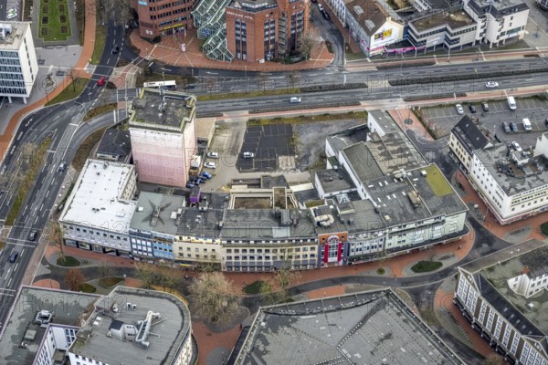 Aerial view city centre view commercial buildings Bahnhofstraße in Hamm, Ruhr area, North Rhine-Westphalia, Germany, federal road B63, City, DE, Europe, commercial buildings, Hamm, city centre, aerial view, aerial photograph, aerial photography, aerial photography, Rhine-Ruhr metropolitan region, city centre, overview, bird's eye view, bird's eye view, overview