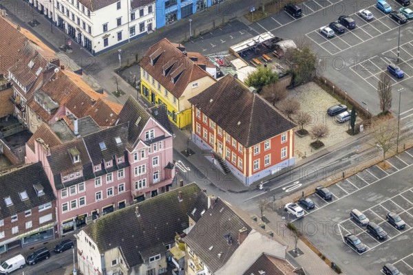 Aerial view Haus Vorschulze Südstraße corner Königstraße in Hamm, Ruhr area, North Rhine-Westphalia, Germany, DE, monument protection, Europe, Hamm, aerial view, aerial photograph, aerial photography, aerial photography, Rhine-Ruhr metropolitan region, overview, event location, bird's eye view, baroque town house, birds-eyes view, overview