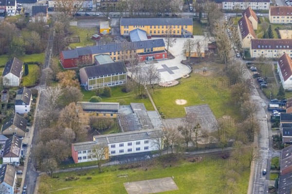Aerial view Erich-Kästner-Schule and Gutenbergschule in Hamm, Ruhr area, North Rhine-Westphalia, Germany, education, educational institution, DE, Europe, Glückaufstraße, Hamm, educational institute, aerial view, aerial photograph, aerial photography, aerial photography, Rhine-Ruhr metropolitan region, Schlägelstrasse school, overview, bird's eye view, birds-eyes view, overview
