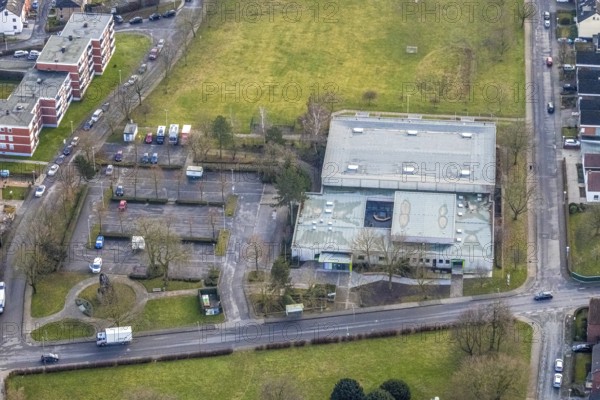 Aerial view Sachsenhalle in Hamm, Ruhr area, North Rhine-Westphalia, Germany, DE, Europe, Hamm, culture, art, aerial view, aerial photography, aerial photography, aerial photography, Rhine-Ruhr metropolitan region, Piebrockskamp, overview, events, venue, event location, bird's eye view, birds-eyes view, cultural use, overview