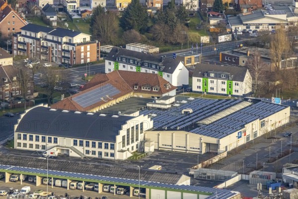 Aerial view central halls exhibition centre Ökonomierat-Peitzmeier-Platz in Hamm, Ruhr area, North Rhine-Westphalia, Germany, DE, Europe, Hamm, aerial view, aerial photograph, aerial photography, aerial photography, Rhine-Ruhr metropolitan region, overview, bird's-eye view, overview