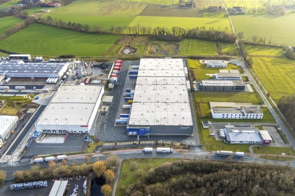 Aerial view southern extension of Rhynern industrial estate in Hamm, Ruhr area, North Rhine-Westphalia, Germany, DE, Europe, commercial enterprises, commercial area, commercial park, commercial location, commercial use, Hamm, industrial area, industrial building, industrial location, aerial photograph, aerial photography, aerial photography, aerial photography, Rhine-Ruhr metropolitan region, Oberster Kamp, overview, bird's-eye view, bird's-eye view, overview